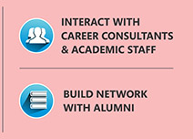 INTERACT WITH CAREER CONSULTANTS & AVADEMIC STAFF
BUILD NETWORK WITH ALUMNI